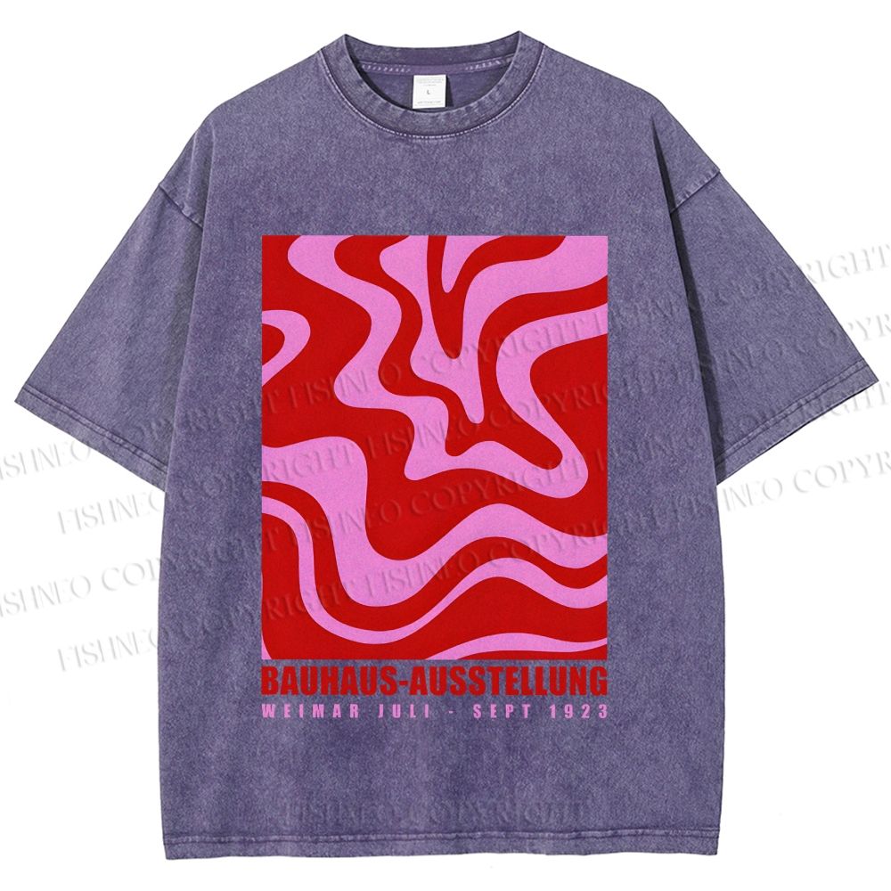 Unisex Pink Wave Bauhaus Printed Washed Tee