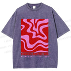 Unisex Pink Wave Bauhaus Printed Washed Tee