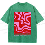 Unisex Pink Wave Bauhaus Printed Washed Tee
