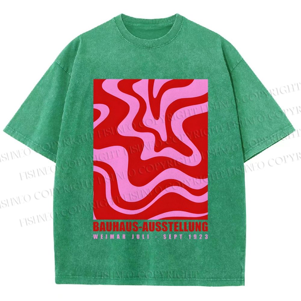 Unisex Pink Wave Bauhaus Printed Washed Tee