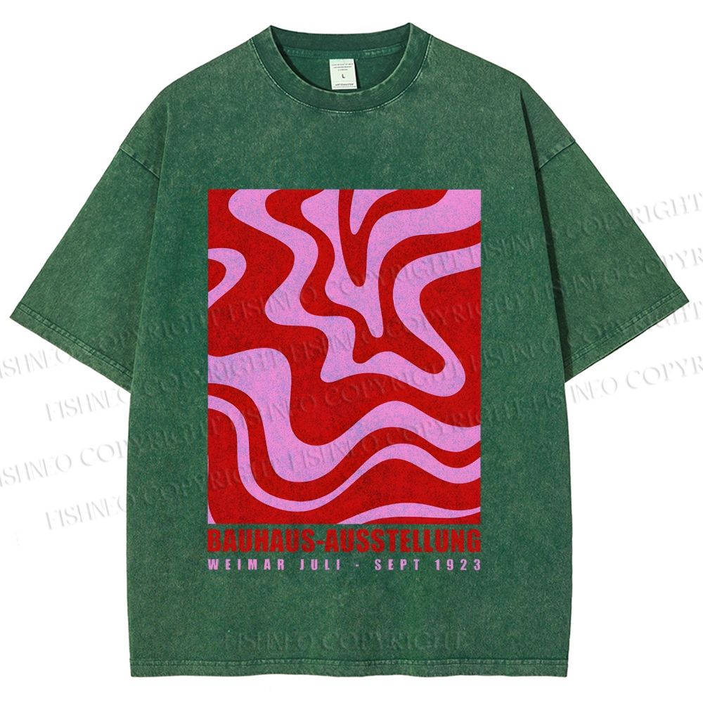 Unisex Pink Wave Bauhaus Printed Washed Tee