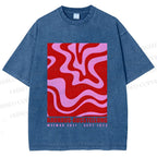 Unisex Pink Wave Bauhaus Printed Washed Tee