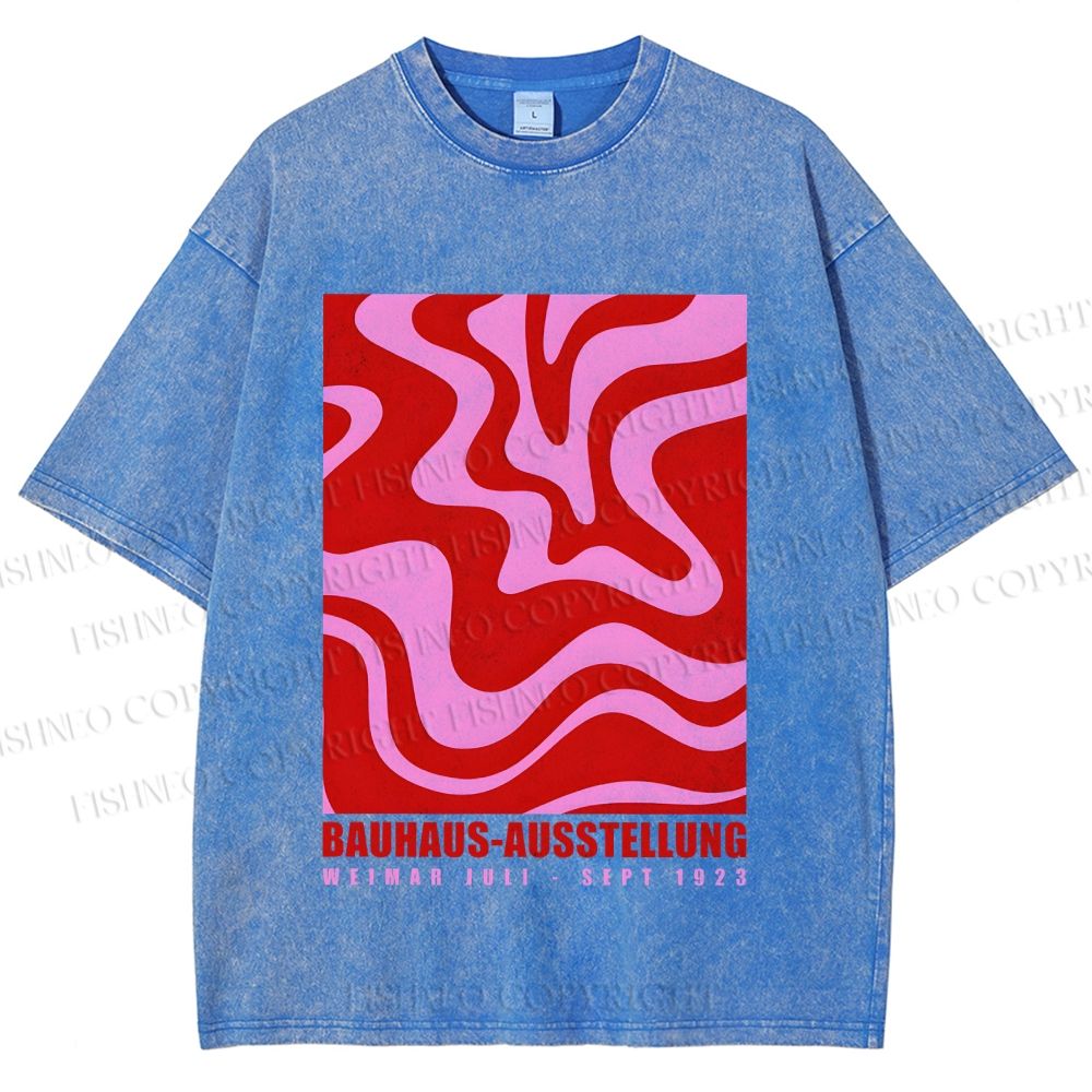 Unisex Pink Wave Bauhaus Printed Washed Tee