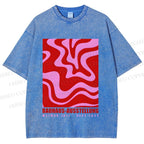Unisex Pink Wave Bauhaus Printed Washed Tee