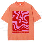 Unisex Pink Wave Bauhaus Printed Washed Tee