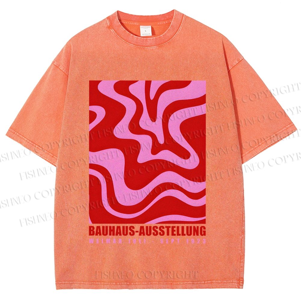 Unisex Pink Wave Bauhaus Printed Washed Tee
