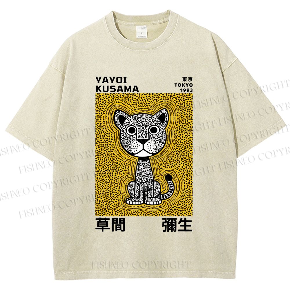 Unisex Yayoi Kusama Panther with Dots Printed Washed Tee