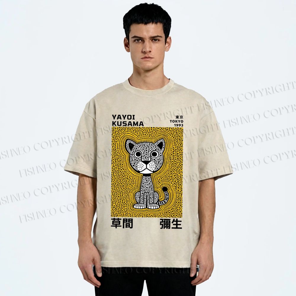 Unisex Yayoi Kusama Panther with Dots Printed Washed Tee