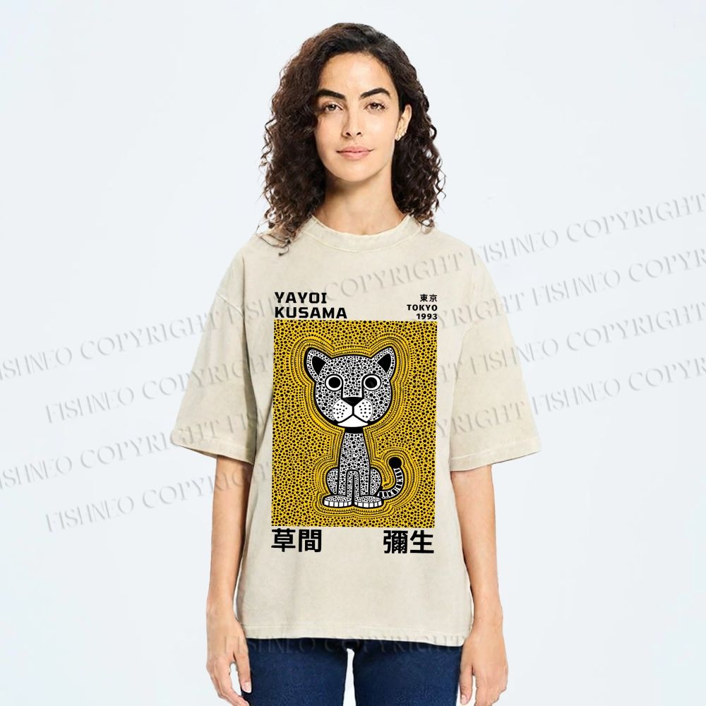 Unisex Yayoi Kusama Panther with Dots Printed Washed Tee