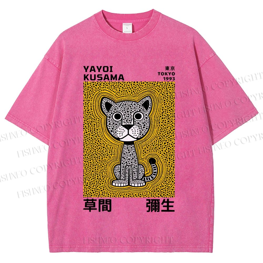 Unisex Yayoi Kusama Panther with Dots Printed Washed Tee