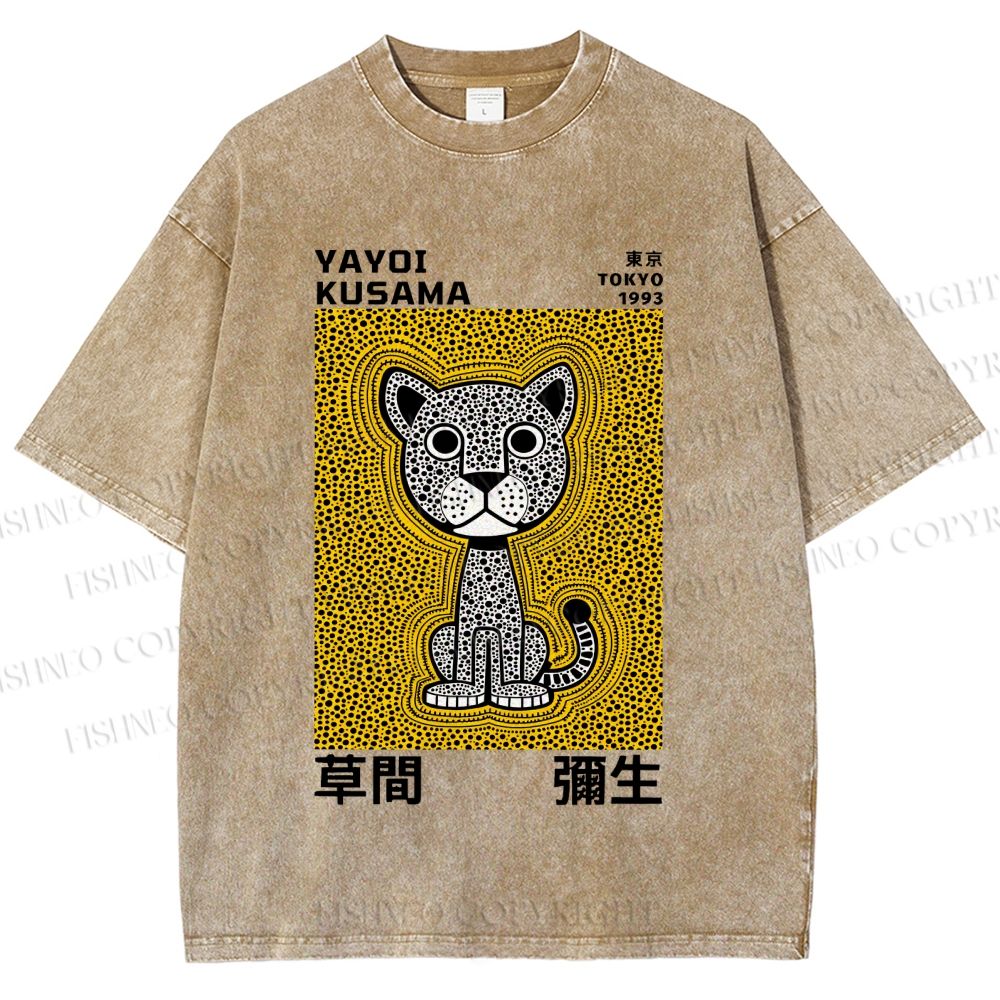 Unisex Yayoi Kusama Panther with Dots Printed Washed Tee