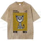 Unisex Yayoi Kusama Panther with Dots Printed Washed Tee
