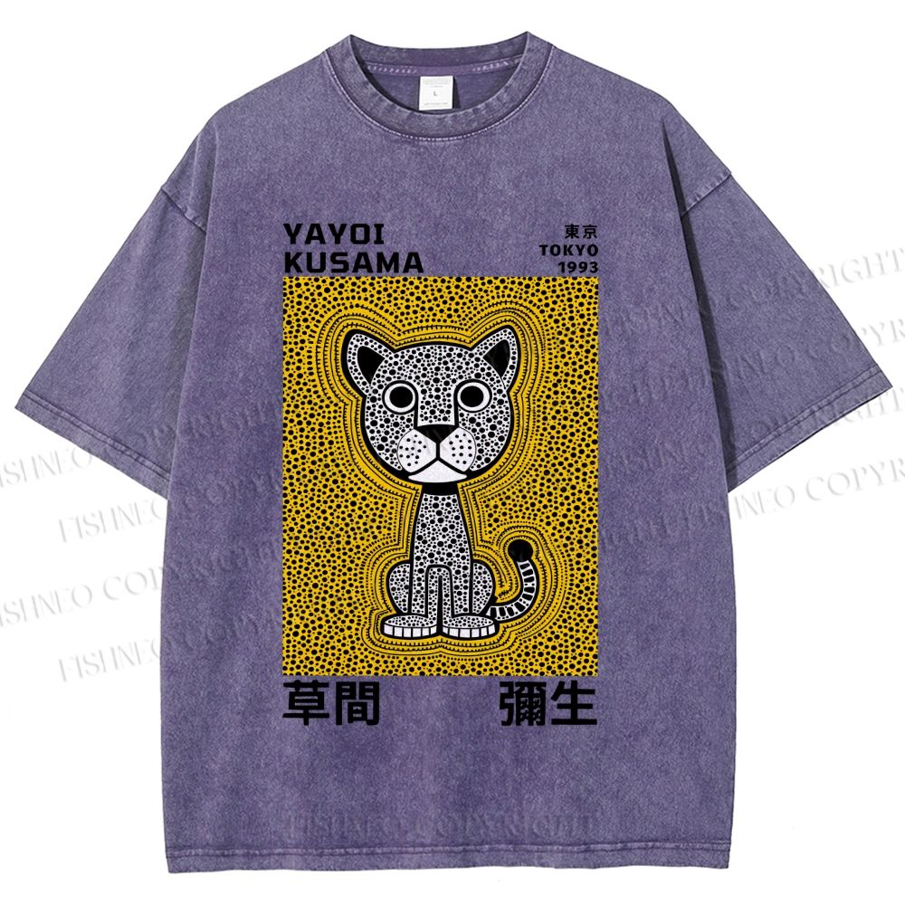 Unisex Yayoi Kusama Panther with Dots Printed Washed Tee