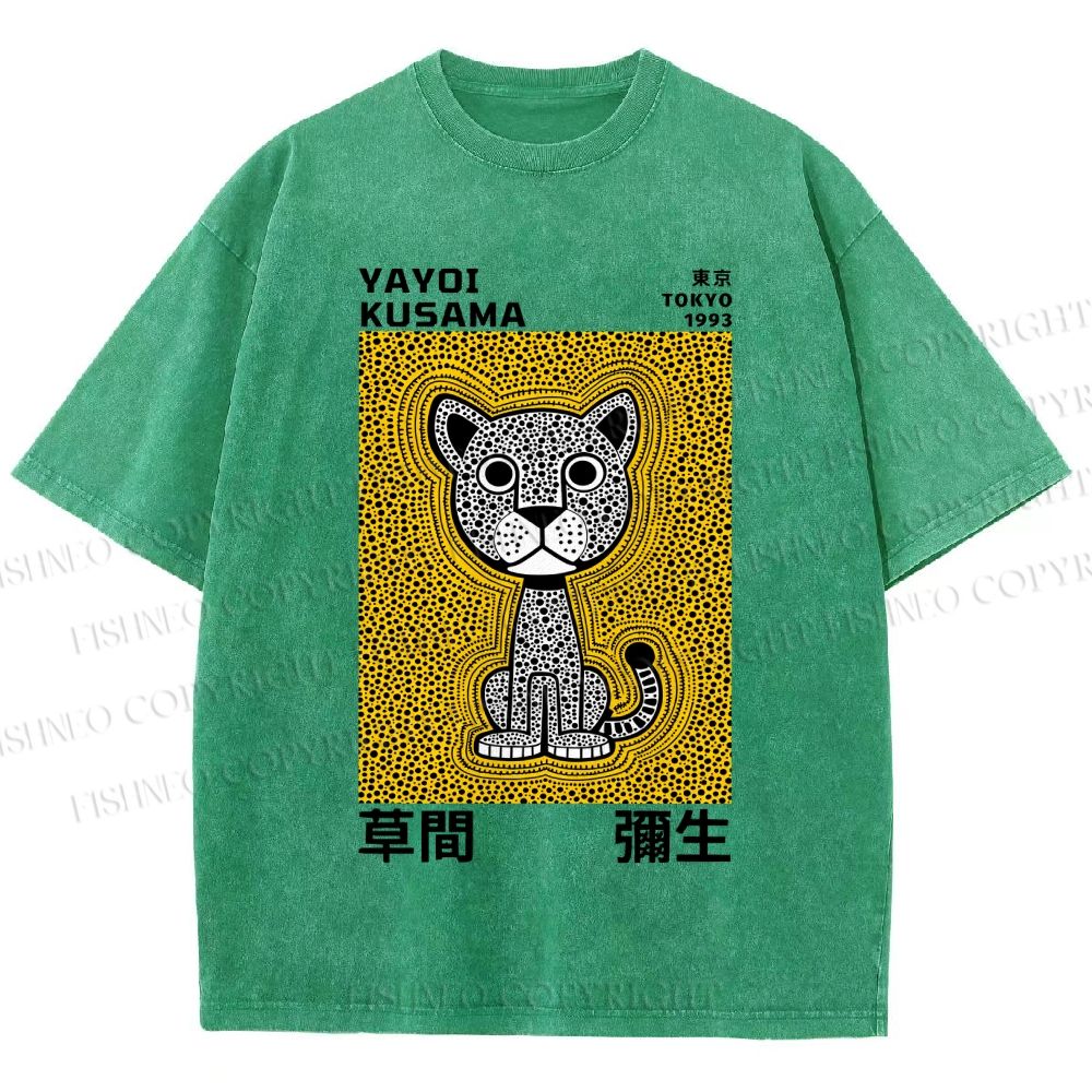 Unisex Yayoi Kusama Panther with Dots Printed Washed Tee