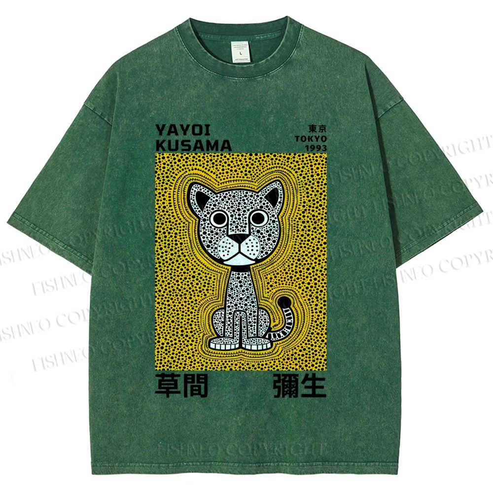 Unisex Yayoi Kusama Panther with Dots Printed Washed Tee