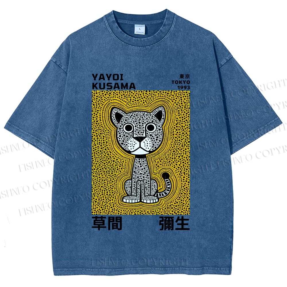Unisex Yayoi Kusama Panther with Dots Printed Washed Tee