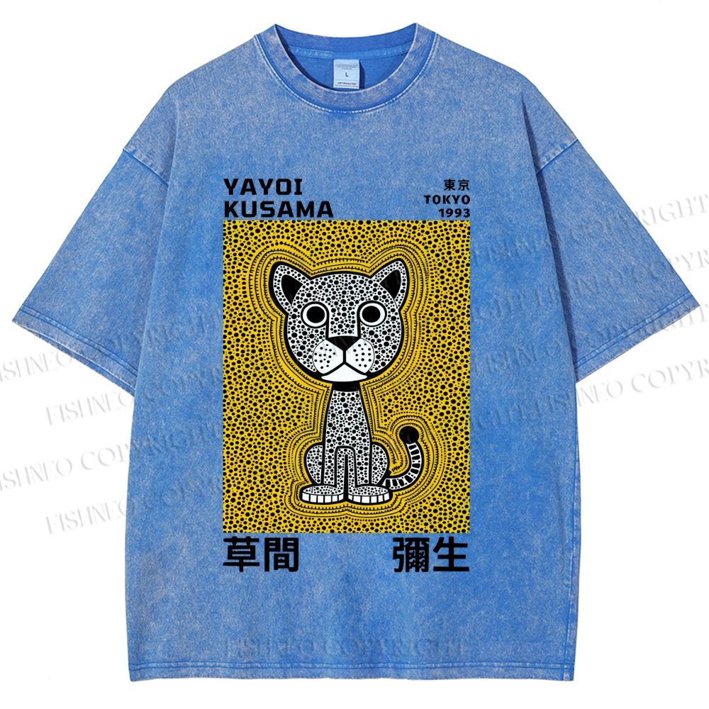 Unisex Yayoi Kusama Panther with Dots Printed Washed Tee
