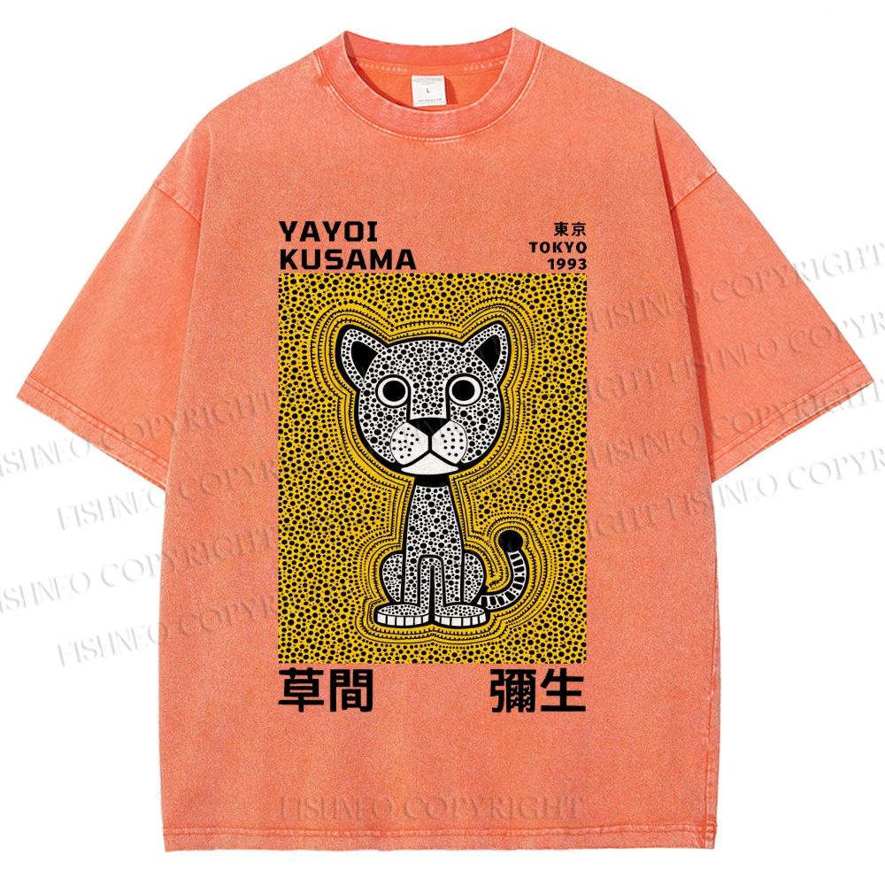 Unisex Yayoi Kusama Panther with Dots Printed Washed Tee