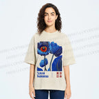 Unisex Yayoi Kusama Blue Flowers Printed Washed Tee