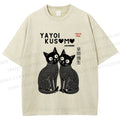 Unisex Yayoi Kusama Black Cats Printed Washed Tee