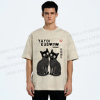Unisex Yayoi Kusama Black Cats Printed Washed Tee