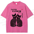 Unisex Yayoi Kusama Black Cats Printed Washed Tee