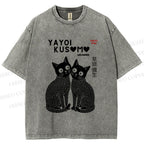 Unisex Yayoi Kusama Black Cats Printed Washed Tee