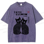 Unisex Yayoi Kusama Black Cats Printed Washed Tee