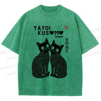 Unisex Yayoi Kusama Black Cats Printed Washed Tee