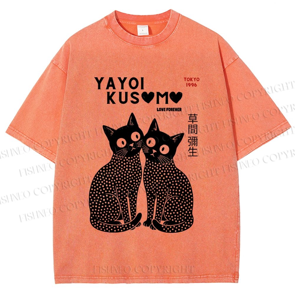 Unisex Yayoi Kusama Black Cats Printed Washed Tee