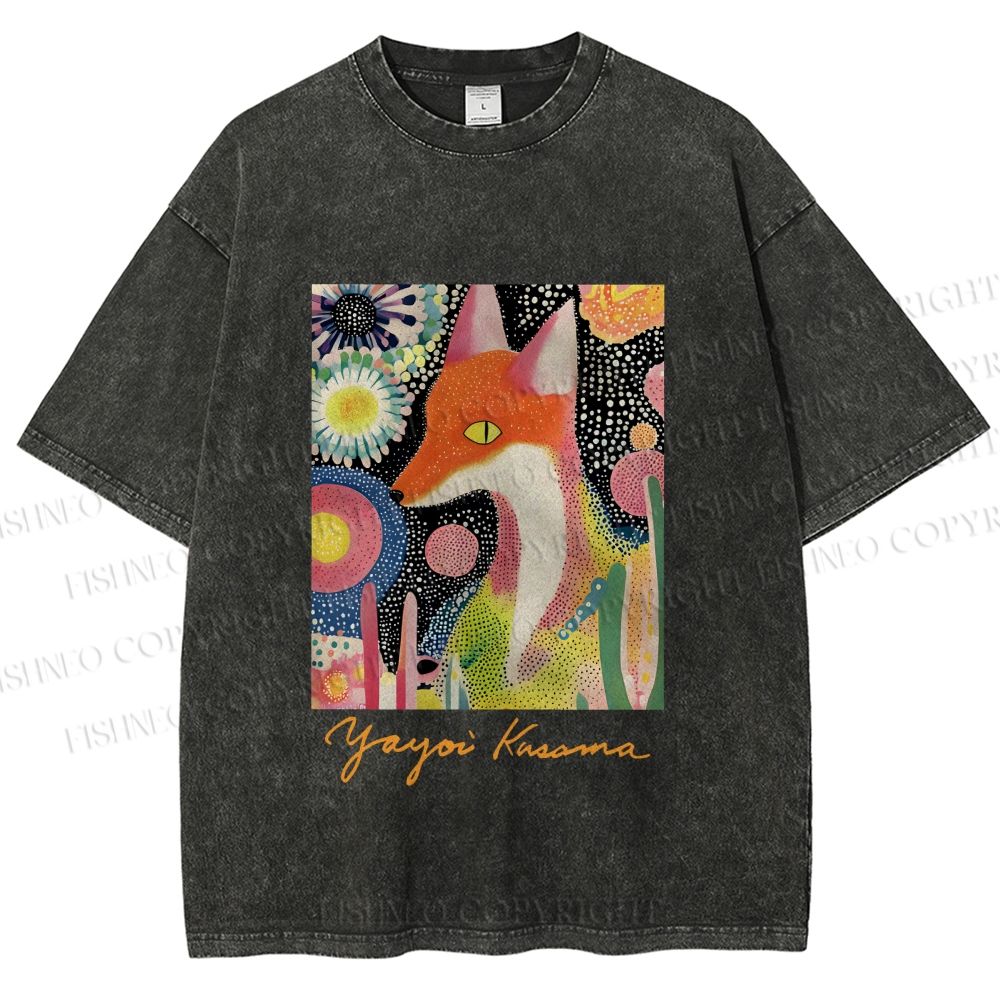 Unisex Yayoi Kusama Fox Printed Washed Tee