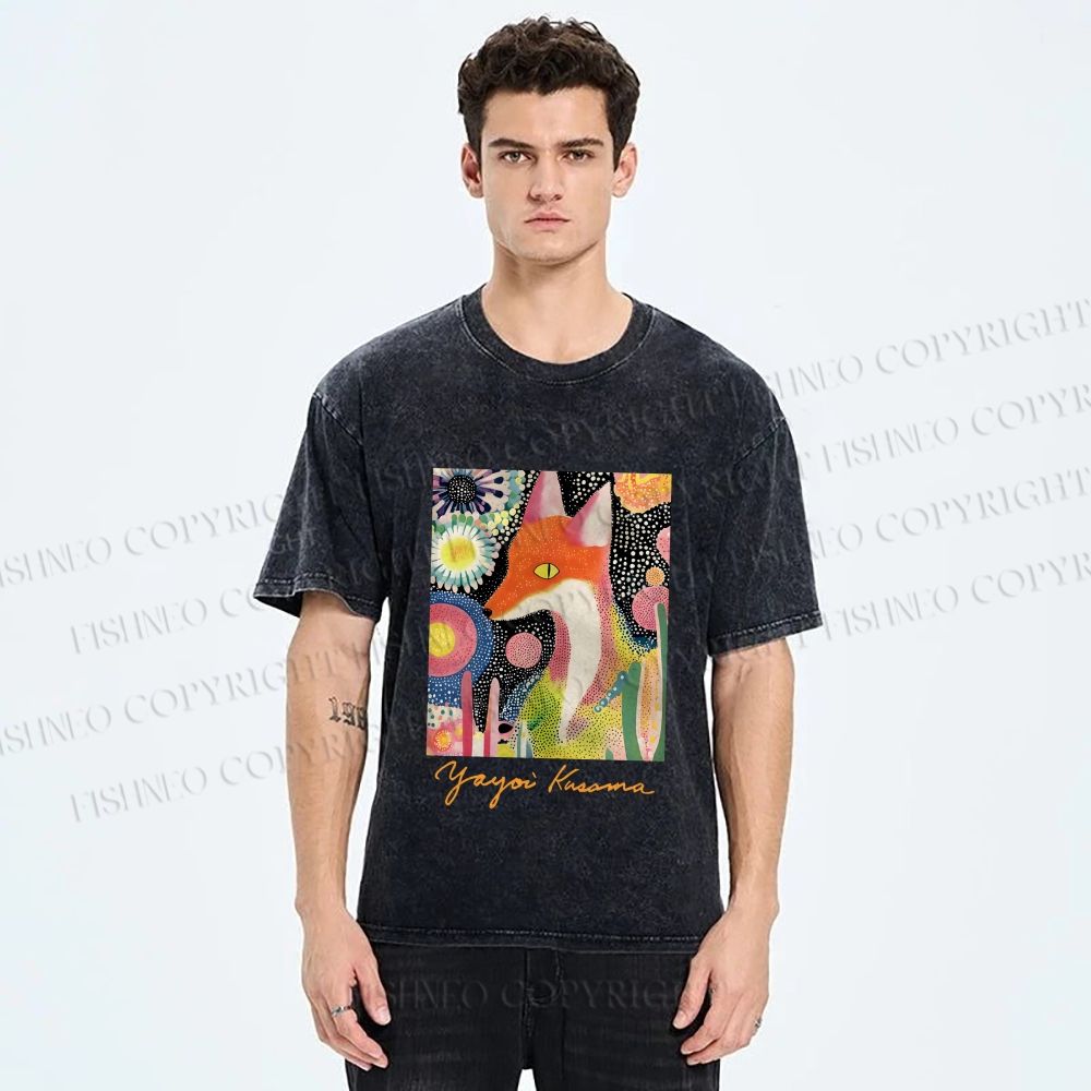 Unisex Yayoi Kusama Fox Printed Washed Tee
