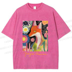 Unisex Yayoi Kusama Fox Printed Washed Tee