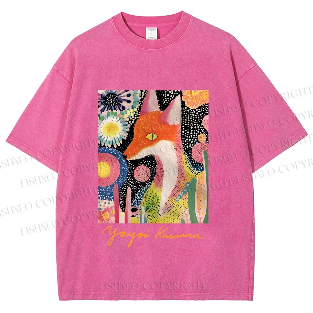 Unisex Yayoi Kusama Fox Printed Washed Tee