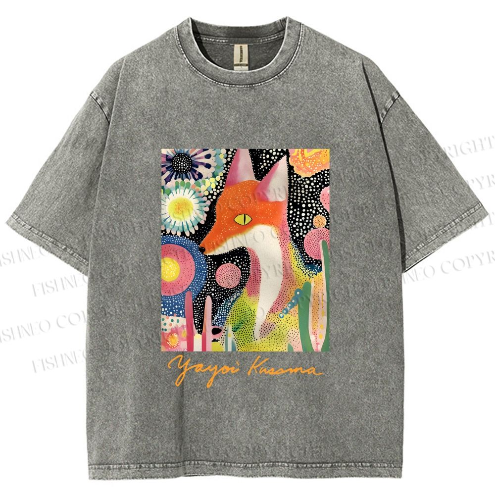 Unisex Yayoi Kusama Fox Printed Washed Tee