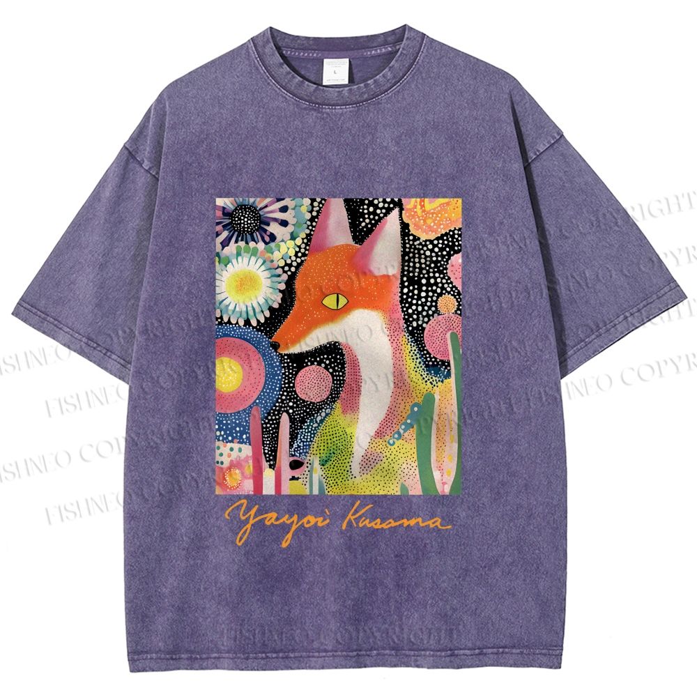 Unisex Yayoi Kusama Fox Printed Washed Tee