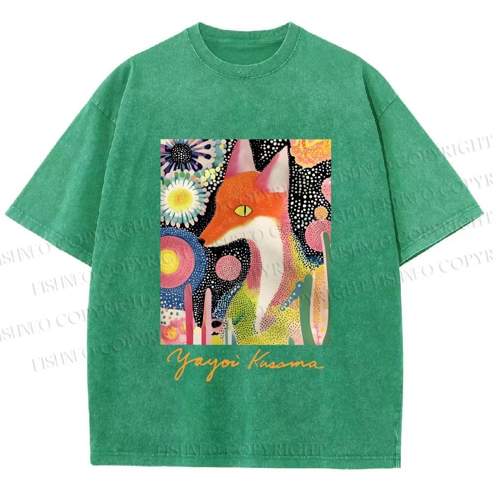 Unisex Yayoi Kusama Fox Printed Washed Tee