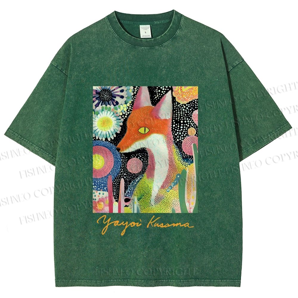 Unisex Yayoi Kusama Fox Printed Washed Tee