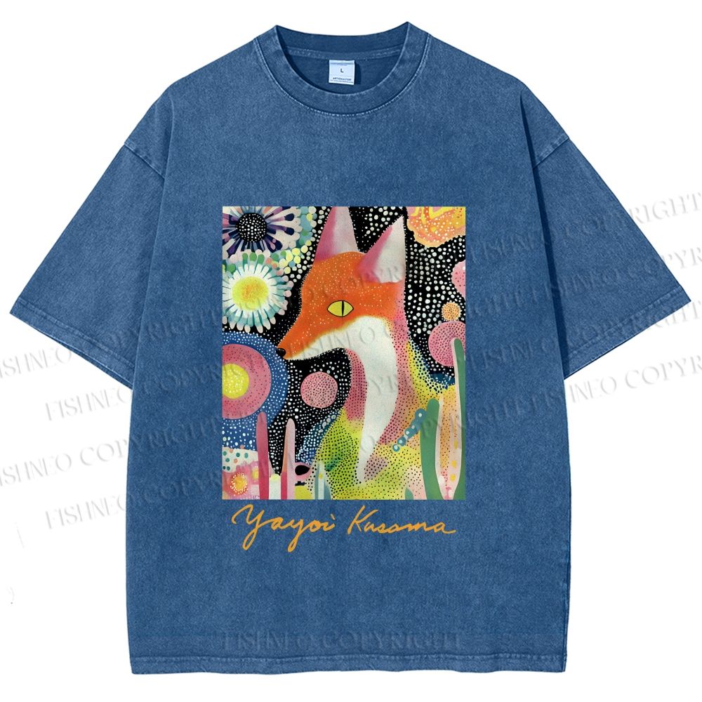 Unisex Yayoi Kusama Fox Printed Washed Tee