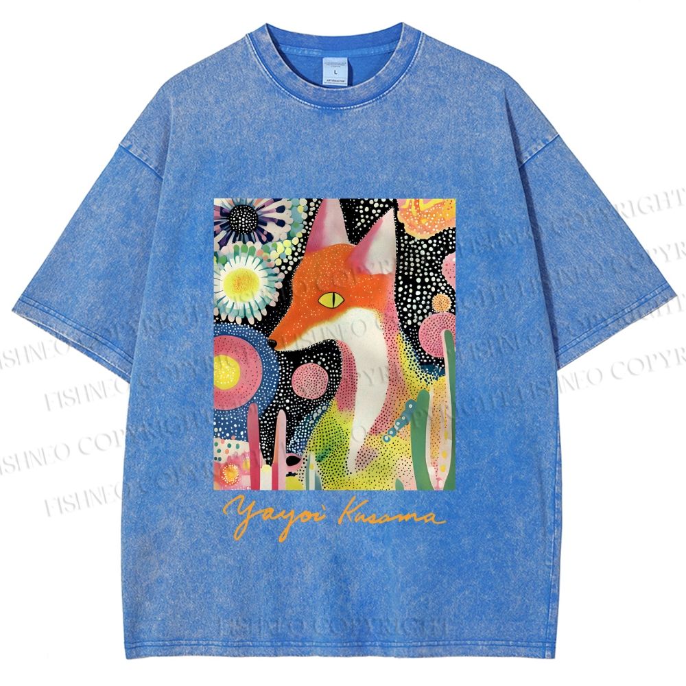Unisex Yayoi Kusama Fox Printed Washed Tee