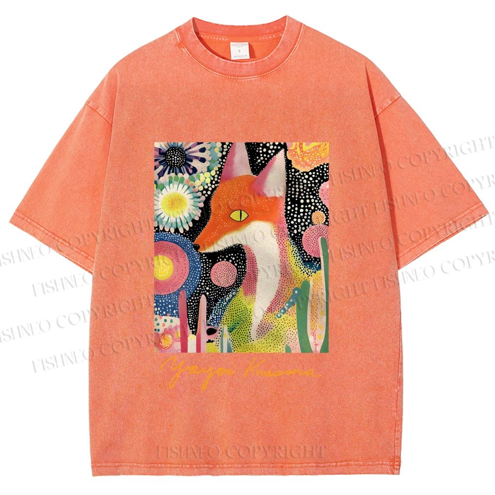 Unisex Yayoi Kusama Fox Printed Washed Tee