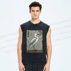 Unisex Graceful Egret Printed Washed Tank Top