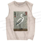 Unisex Graceful Egret Printed Washed Tank Top