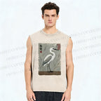 Unisex Graceful Egret Printed Washed Tank Top