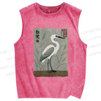 Unisex Graceful Egret Printed Washed Tank Top