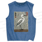 Unisex Graceful Egret Printed Washed Tank Top
