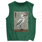 Unisex Graceful Egret Printed Washed Tank Top