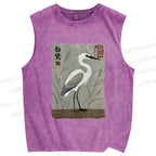 Unisex Graceful Egret Printed Washed Tank Top