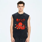 Octopus Coffee Pure Cotton Wash-Dyed Sleeveless Tank Top