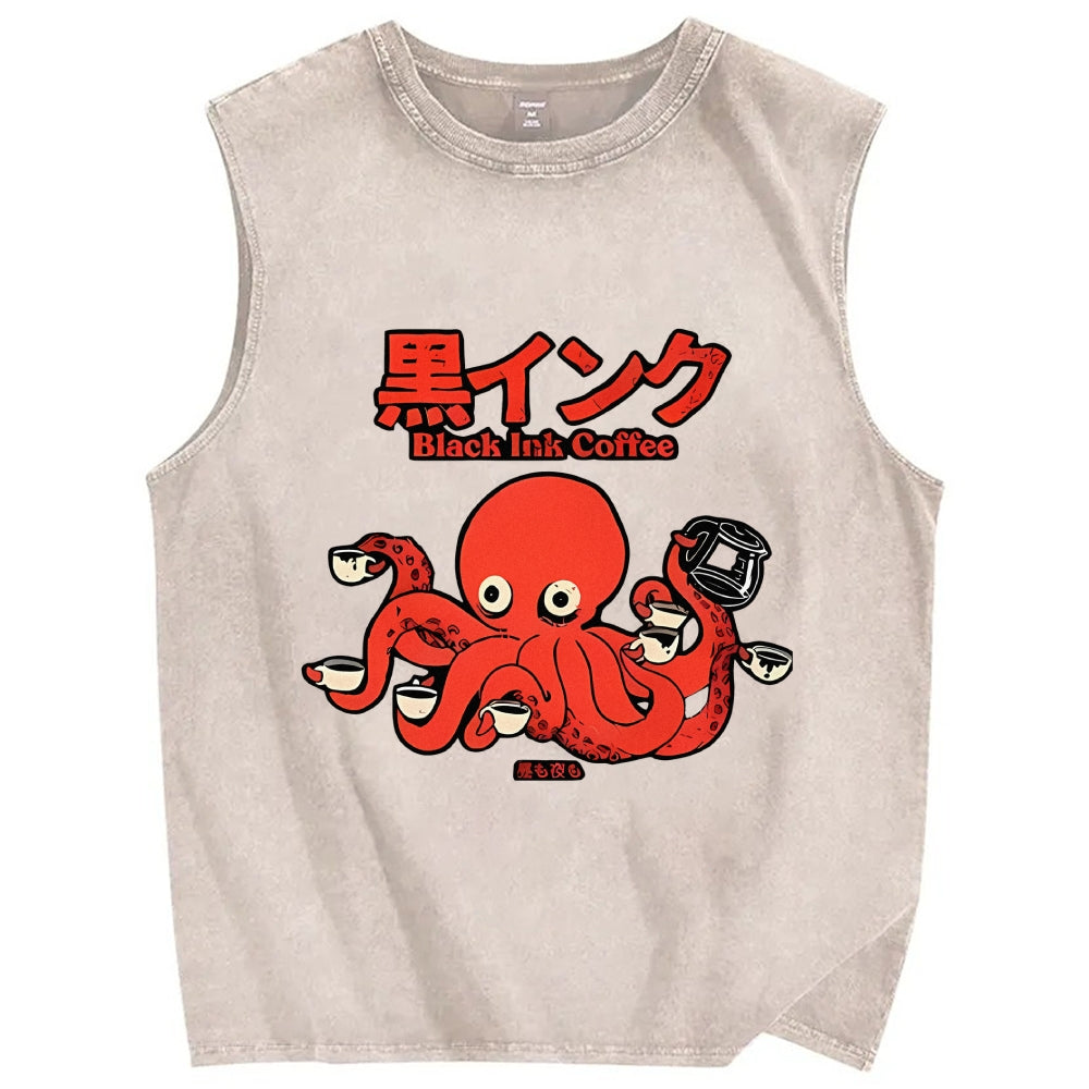 Octopus Coffee Pure Cotton Wash-Dyed Sleeveless Tank Top